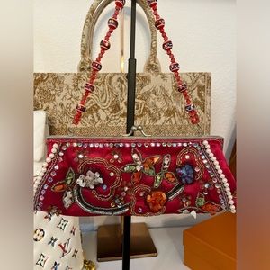 Hand Beaded Cocktail/Dinner Bag Red Satin Lining
